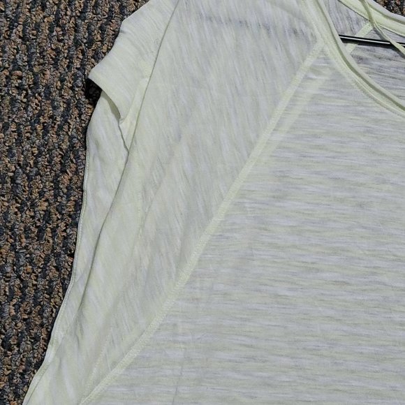 WE THE FREE Women's Lemon Lime Sheer Striped Short Sleeve Jewel Neck Top L - Picture 12 of 16